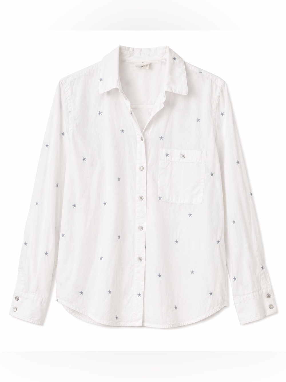 Essentials White Button-Up Shirt with Light Blue Star Motif